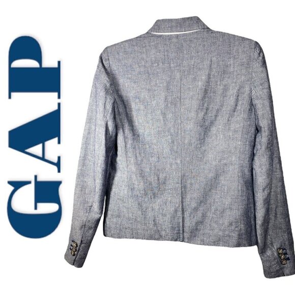 NWT GAP Linen Cotton Blend 2 Button Chambray Blue Summer Uniform Blazer, Size 2 - Picture 3 of 10